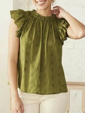 Olive Green Universal Threads Ruffle Sleeveless Women’s Top